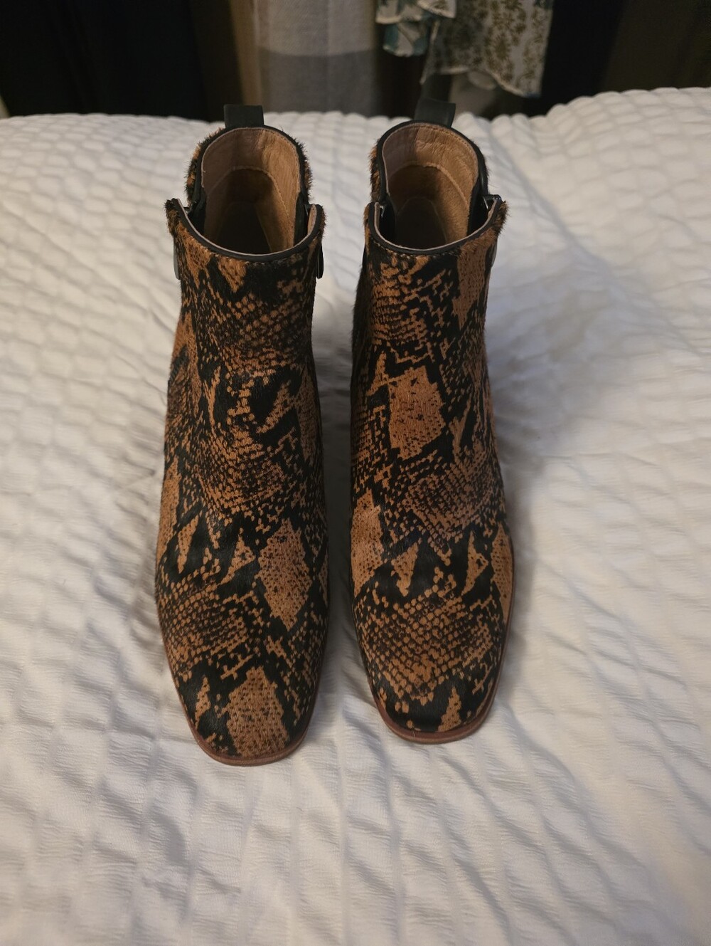 Sofft Tan & Black Snake-Print Ankle Booties